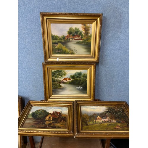 338 - Four English school landscapes, oil on canvas, framed