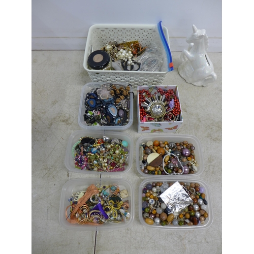 2361 - A large quantity of jewelry making beads, costume jewelry, faux pearl necklaces, assorted earrings, ... 