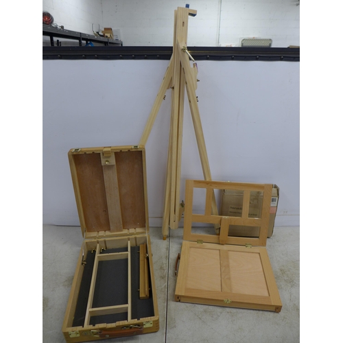 2362 - A selection of art supplies including two easels - one with tripod stand an a write on message LED b... 