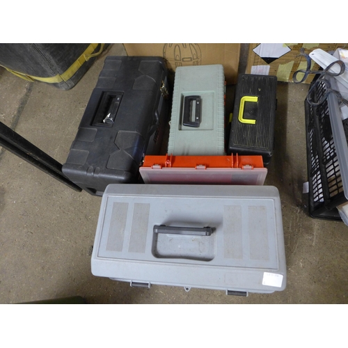 2369 - Four tool boxes, screw organizer and a jerry can