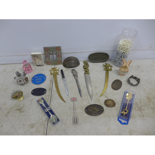 2134 - Two bags of costume jewelry and and 5 collectible perfume bottles