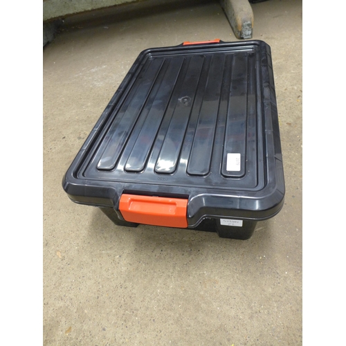 2379 - Three black storage containers with lids (1 x 42ltr and 2 x 20ltr)