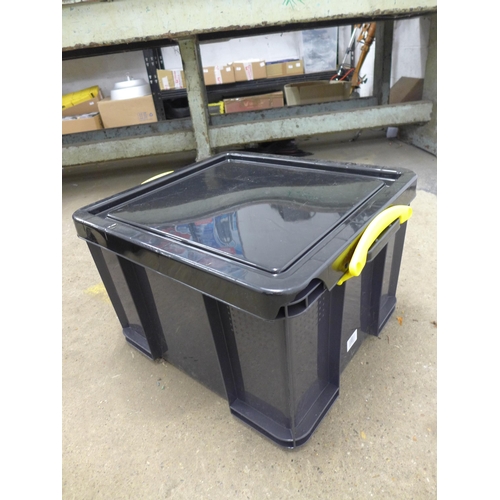 2379 - Three black storage containers with lids (1 x 42ltr and 2 x 20ltr)