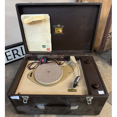 383 - A cased His Master's Voice record player