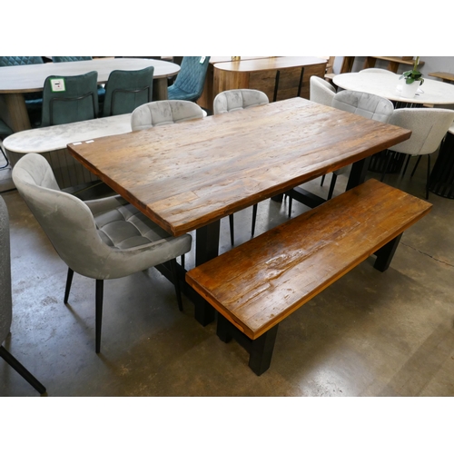 1321 - A Haryana dining table, a bench and four grey velvet chairs  *This lot is subject to VAT