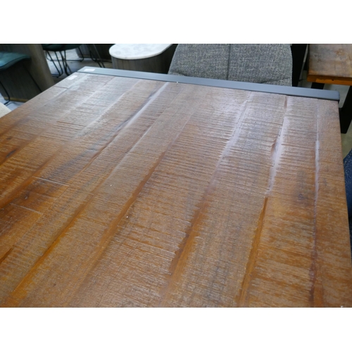 1333 - A hardwood and steel dining table and six mixed chairs  *This lot is subject to VAT