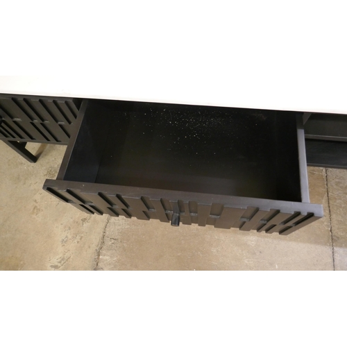 1373 - A bar code black and marble large TV stand  *This lot is subject to VAT