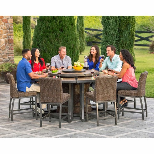 1391 - An Agio Brentwood eleven piece patio set with gas powered fire pit RRP £3219