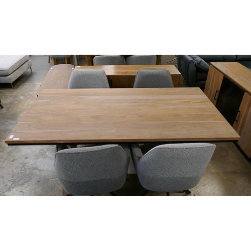 1304 - A wood and metal 'X' base dining table and four boucle chairs  *This lot is subject to VAT