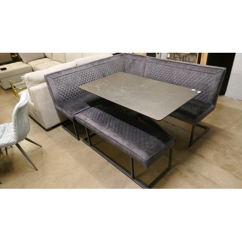 1348 - A black ceramic dining table, a corner bench and a two seater bench *This lot is subject to VAT