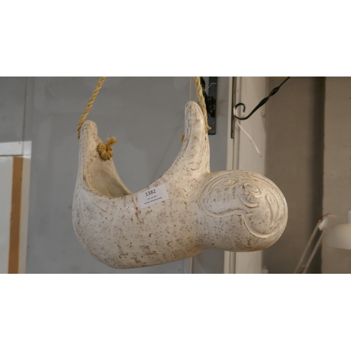 1382 - A terracotta hanging sloth planter/bird feeder, W 24cms (MD03018)   *This lot is subject to vat