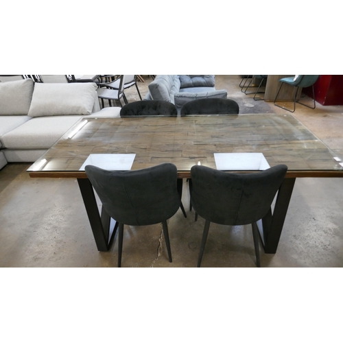 1393 - A Phoenix 180cm dining table with four grey velvet upholstered chairs  *This lot is subject to VAT