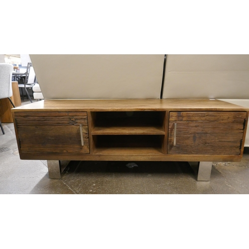 1414 - A railway sleeper two door TV cabinet  *This lot is subject to VAT