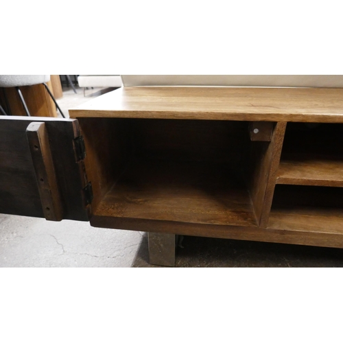 1414 - A railway sleeper two door TV cabinet  *This lot is subject to VAT