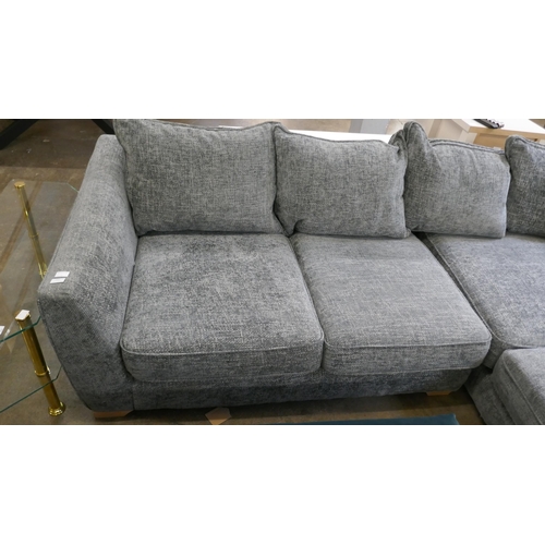 1421 - A storm grey textured weave upholstered corner sofa on oak feet