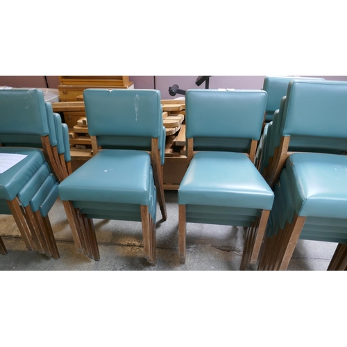 1483 - A set of eight green faux leather upholstered dining chairs, various conditions