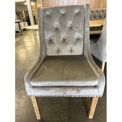 1435 - A Zen natural dining table with  Hoxton Taupe Velvet Fabric Dining Chairs and a taupe velvet, button... 