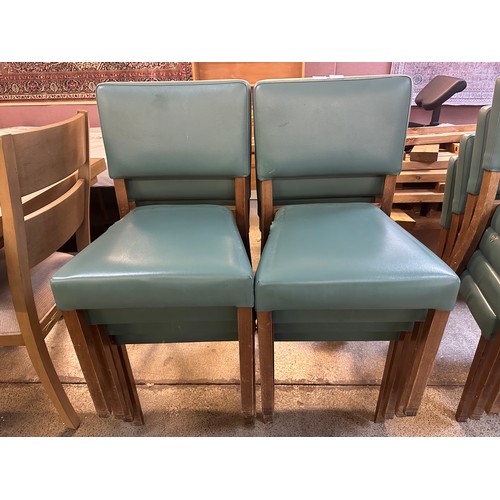 1484 - A set of eight green faux leather upholstered dining chairs, various conditions