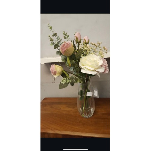 1310A - A Rose and Hydrangea arrangement in a glass vase, H 60cms (50657315) *This lot is subject to vat