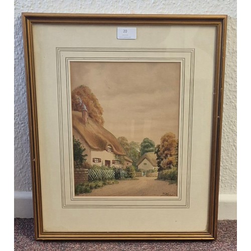 20 - English School (early 20th Century), Old Worcestershire Cottages, watercolour, indistinctly signed, ... 