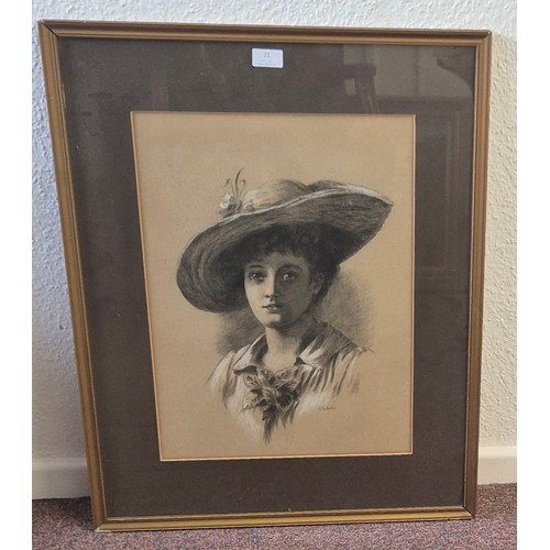 21 - H.M. Wallis (early 20th Century), portrait of a lady, pencil and pastel, 49 x 36cms, framed