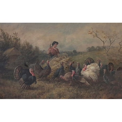 23 - Henry Charles Bryant (1812-1890), landscape with farm girl and turkeys, overpainted oil on print, si... 