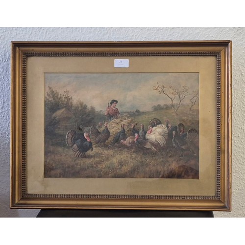 23 - Henry Charles Bryant (1812-1890), landscape with farm girl and turkeys, overpainted oil on print, si... 