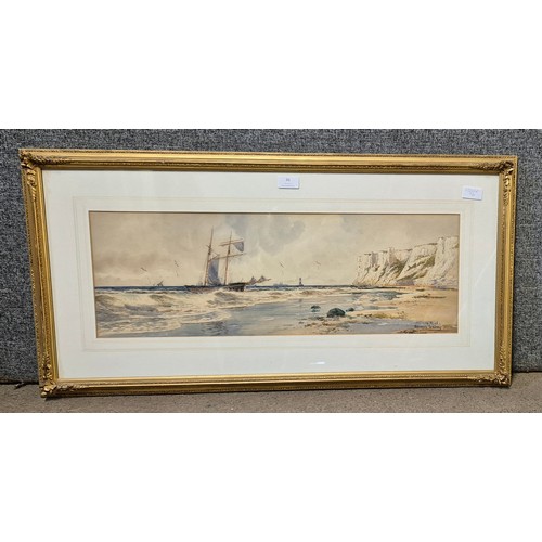 36 - Thomas Sidney, Beachy Head, watercolour, signed lower right, 23 x 67cms, framed