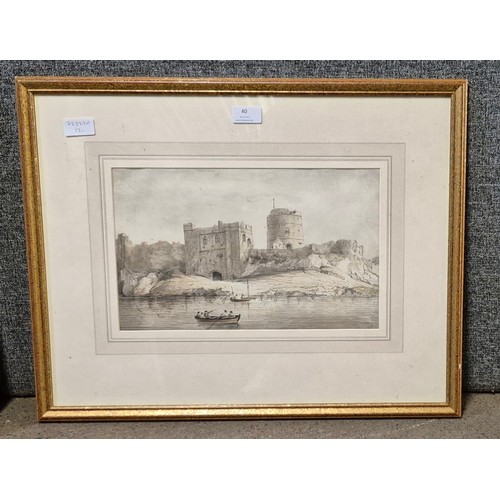 40 - William Hackett, Pembroke Castle, watercolour and wash drawing, 22 x 35cms, framed