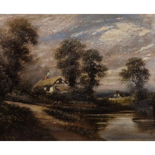 42 - W. King (19th Century), river landscape with a cottage, oil on board, 39 x 50cms, framed