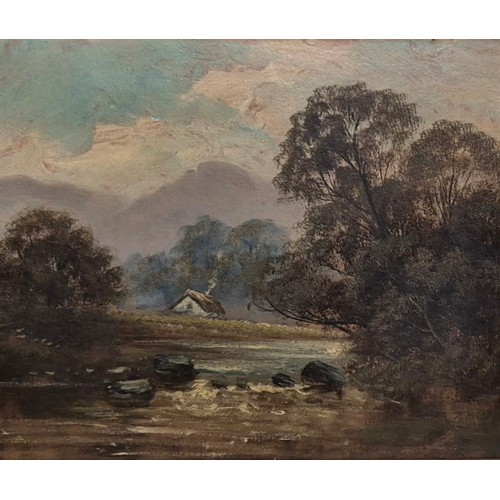 43 - J. Edgar (19th Century), river landscape with a cottage, oil on board, 39 x 49cms, framed