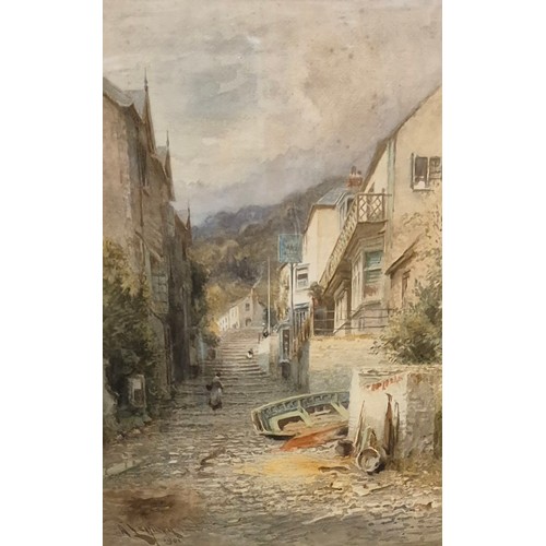 45 - Continental School (early 20th Century), fishing village scene, watercolour, indistinctly signed low... 