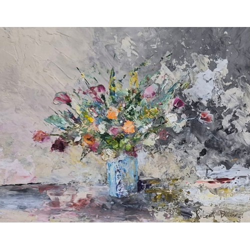 49 - Robert Davies (20th Century), still life of flowers in vase, oil on board, 39 x 50cms, framed