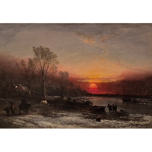 52 - Edward Williams (1782-1855), Winter Evening, oil on canvas, indistinctly signed lower left,.signed, ... 