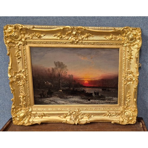 52 - Edward Williams (1782-1855), Winter Evening, oil on canvas, indistinctly signed lower left,.signed, ... 