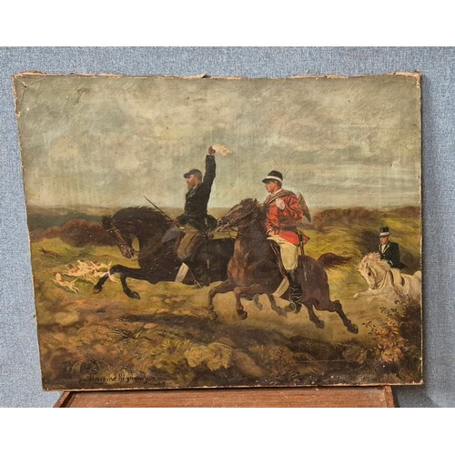 55 - Guillaume Régamey (French 1837-1875), fox hunting scene, oil on canvas, 65 x 80cms, unframed