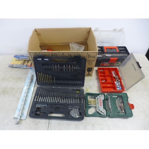 2043 - A large quantity of drill bits, including cased drill bit sets, masonry drill bits and a tool box fu... 