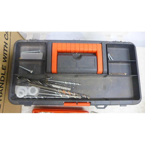 2043 - A large quantity of drill bits, including cased drill bit sets, masonry drill bits and a tool box fu... 