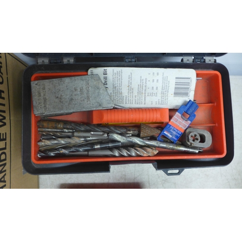 2043 - A large quantity of drill bits, including cased drill bit sets, masonry drill bits and a tool box fu... 