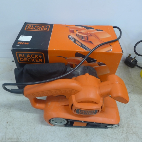 2056 - A Black and Decker KA86, 720W, 75mm x 457mm belt sander, a Black and Decker 1/2, 2 speed Blockbuster... 