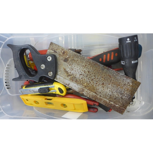 2059 - 6 plastic tubs containing an assortment of tools and other related items including grinding and cutt... 