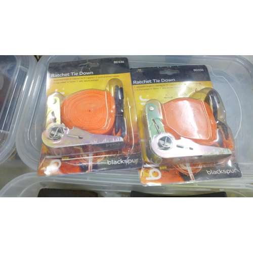 2059 - 6 plastic tubs containing an assortment of tools and other related items including grinding and cutt... 