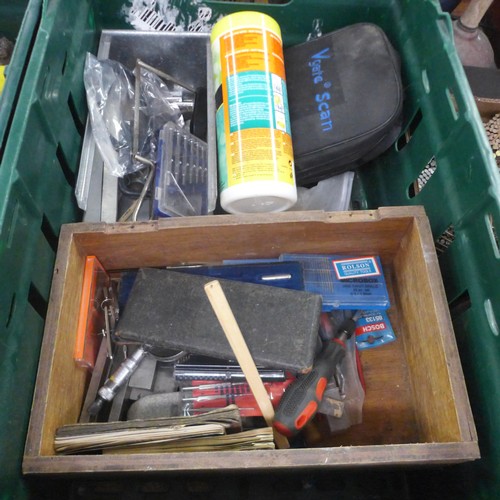 2051 - 2 boxes of assorted hand tools, mostly plumbing tools, sockets and fittings etc.