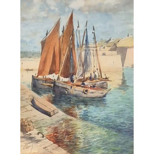 59 - French School (early 20th Century), boats in a quay, watercolour, indistinctly signed lower right, 2... 