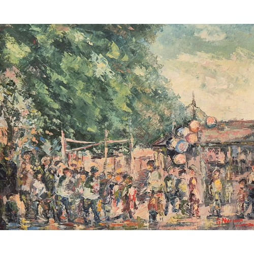 64 - B. Nathan (20th Century), Fairground, oil on canvas, 40 x 50cms, framed