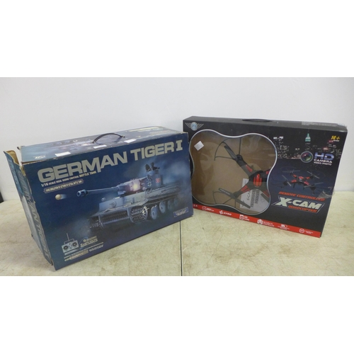 2078 - A German Tiger I, 1/16 scale radio controlled battle tank and a Flying Gadgets X-Cam remote controll... 