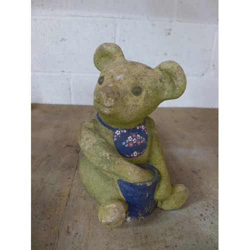 2230 - Four concrete garden figures of bears - teddy bears picnic