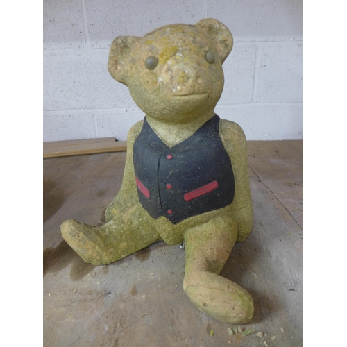 2230 - Four concrete garden figures of bears - teddy bears picnic