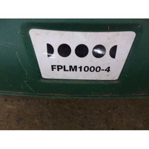 2237 - A FPLM1000-4 electric lawn mower, a water container and a metal dustbin incinerator