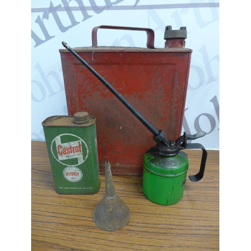 2272 - A collection of metal ware including a vintage petrol can, an oil can, galvanised watering can, oil ... 